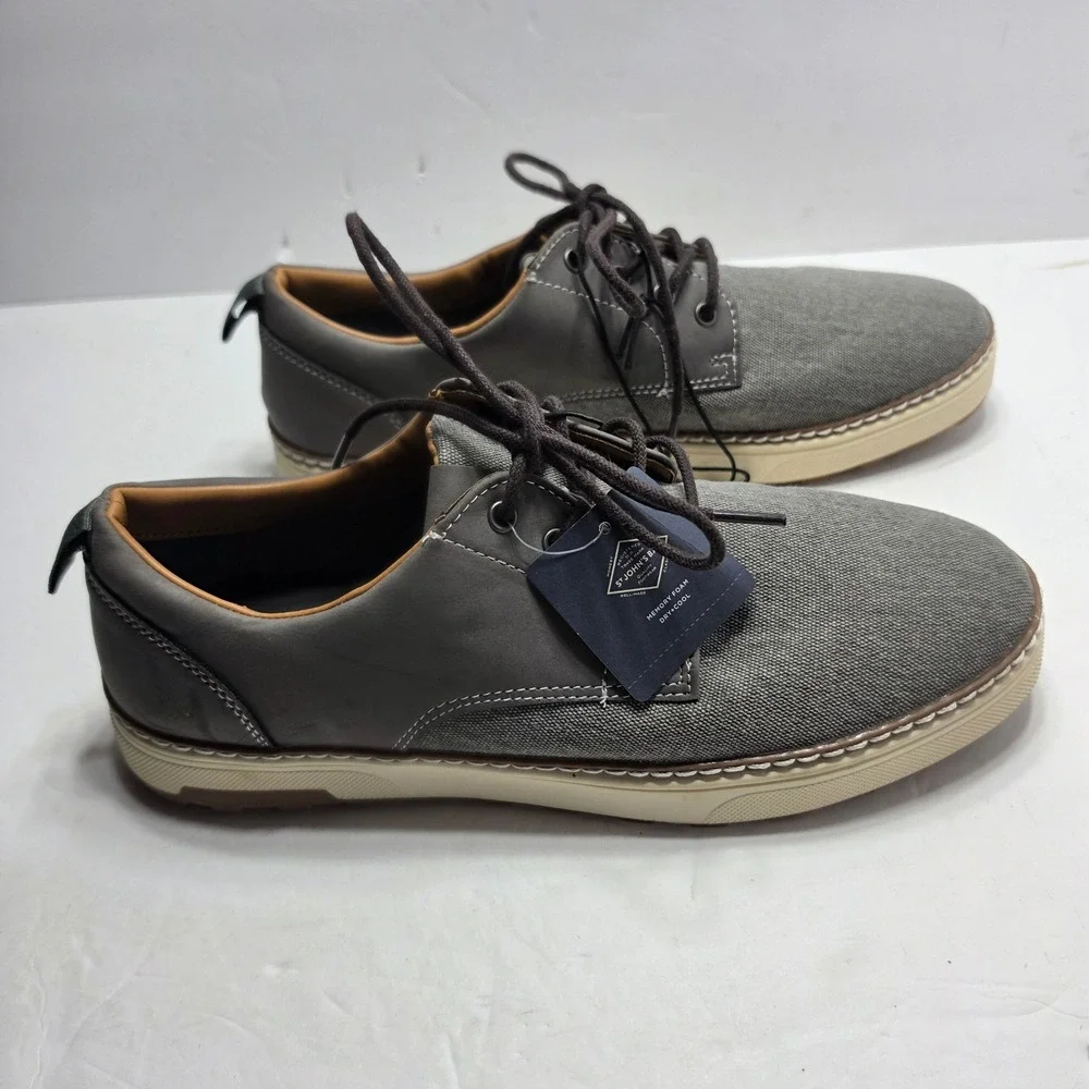 St Johns Bay Jacob Mens Grey Canvas Oxford Memory Foam Shoes 10.5M 016-1403